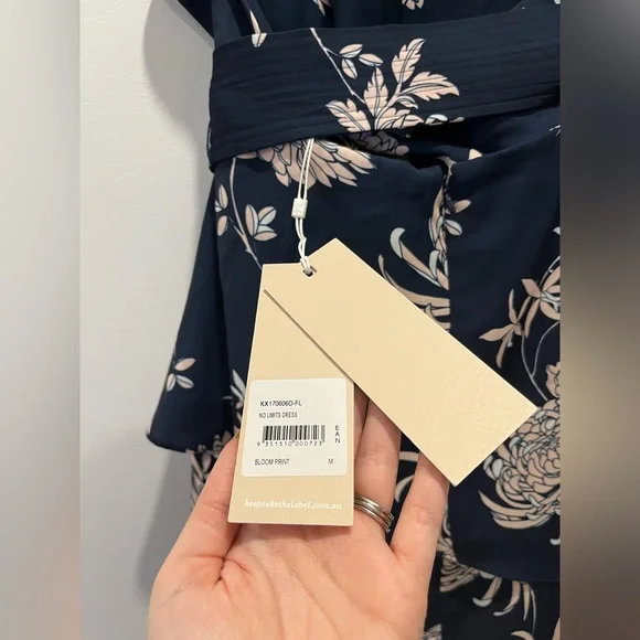 Keepsake The Label Asymmetrical Floral Blue Satin Halter Midi Cocktail Dress M - Picture 9 of 10